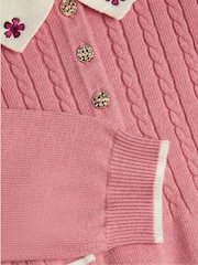 Monsoon Pink Baby Embroidered Cable Knit Dress - Image 3 of 3