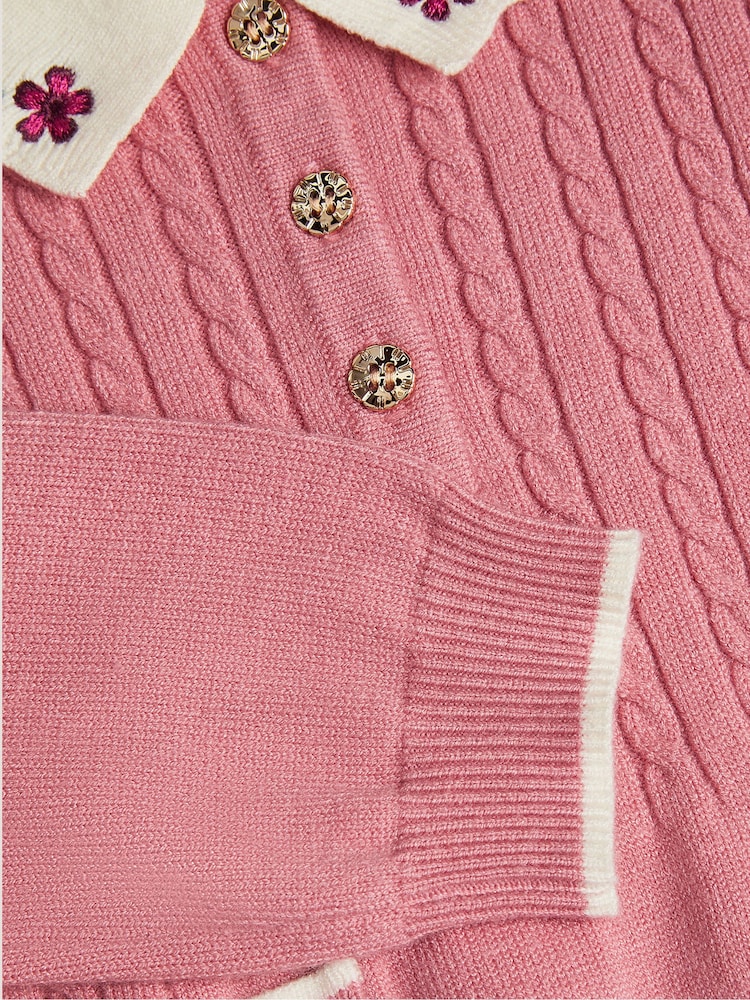 Monsoon Pink Baby Embroidered Cable Knit Dress - Image 3 of 3 Monsoon Pink Baby Embroidered Cable Knit Dress - Image 3 of 3