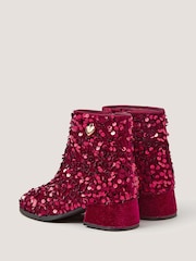 Monsoon Red Sequin Velvet Ankle Boots - Image 2 of 3
