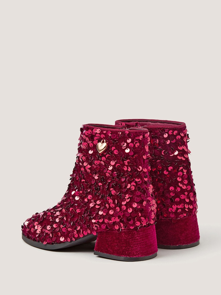 Monsoon Red Sequin Velvet Ankle Boots - Image 2 of 3