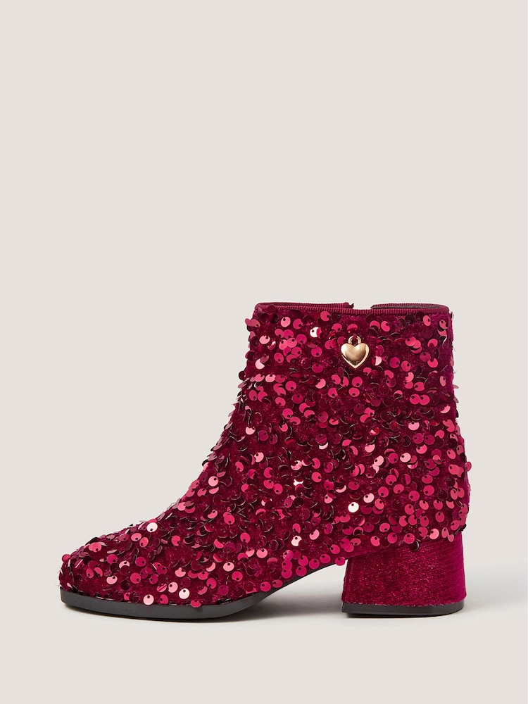 Monsoon Red Sequin Velvet Ankle Boots - Image 3 of 3