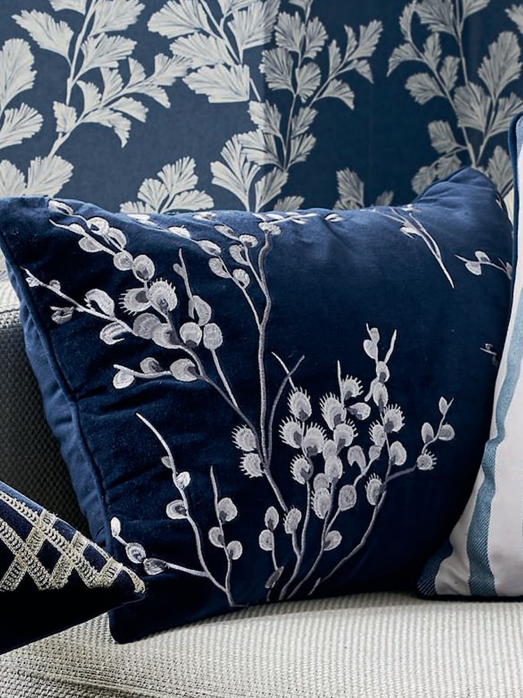 Laura Ashley Midnight Blue Rectangle Pussy Willow 100% Cotton Cushion - Image 1 of 3