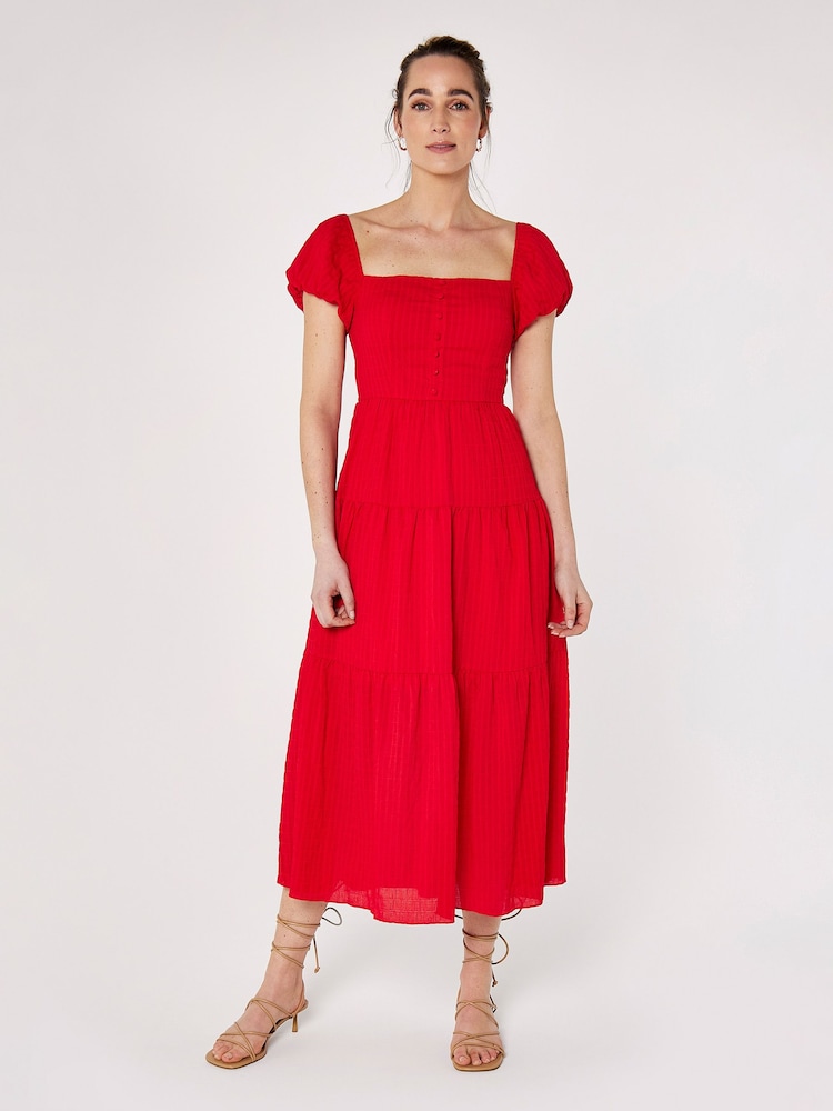 Apricot Red Self Check Tiered Midaxi Dress - Image 1 of 4