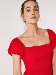 Apricot Red Self Check Tiered Midaxi Dress - Image 2 of 4