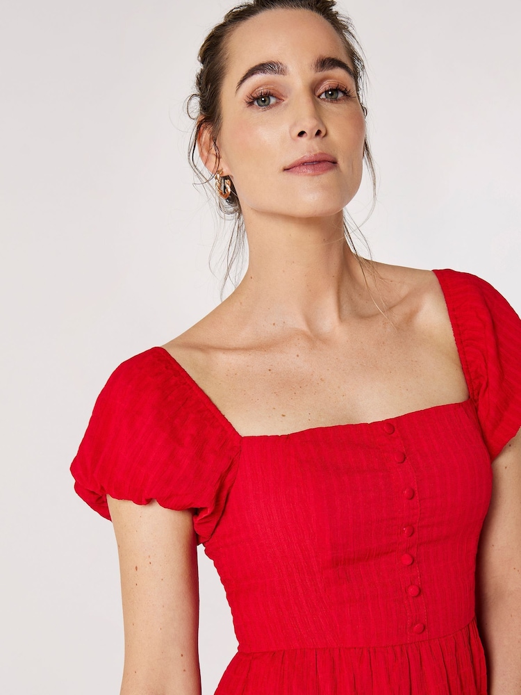 Apricot Red Self Check Tiered Midaxi Dress - Image 2 of 4