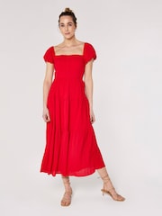 Apricot Red Self Check Tiered Midaxi Dress - Image 4 of 4