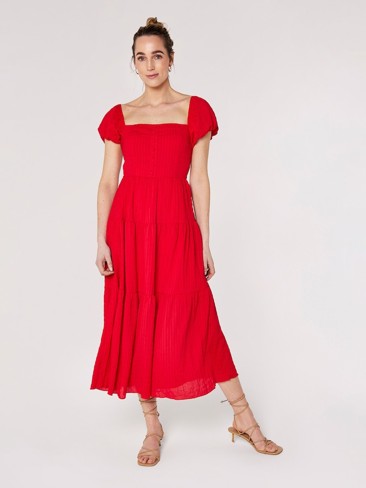 Apricot Red Self Check Tiered Midaxi Dress - Image 4 of 4