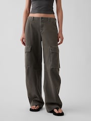 Gap Green Low Rise Twill Baggy Barrel Cargo Trousers - Image 1 of 6