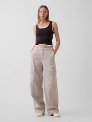 Gap Beige Low Rise Twill Baggy Barrel Cargo Trousers - Image 1 of 4