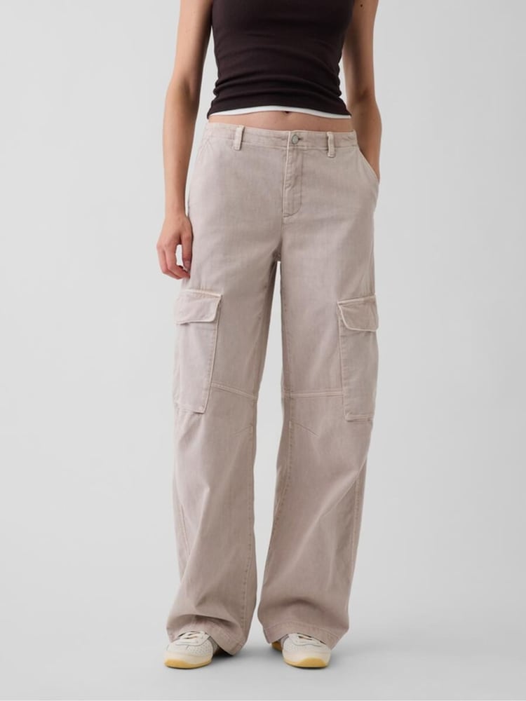 Gap Beige Low Rise Twill Baggy Barrel Cargo Trousers - Image 2 of 4 Gap Beige Low Rise Twill Baggy Barrel Cargo Trousers - Image 2 of 4