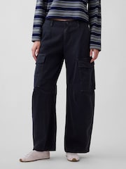 Gap Black Low Rise Twill Baggy Barrel Cargo Trousers - Image 1 of 6