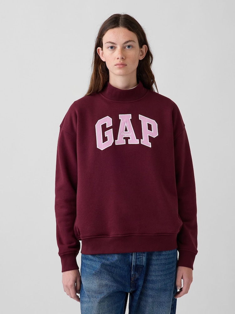 Gap Burgundy VintageSoft Oversized Mock Neck Logo Sweatshirt - Image 1 of 3