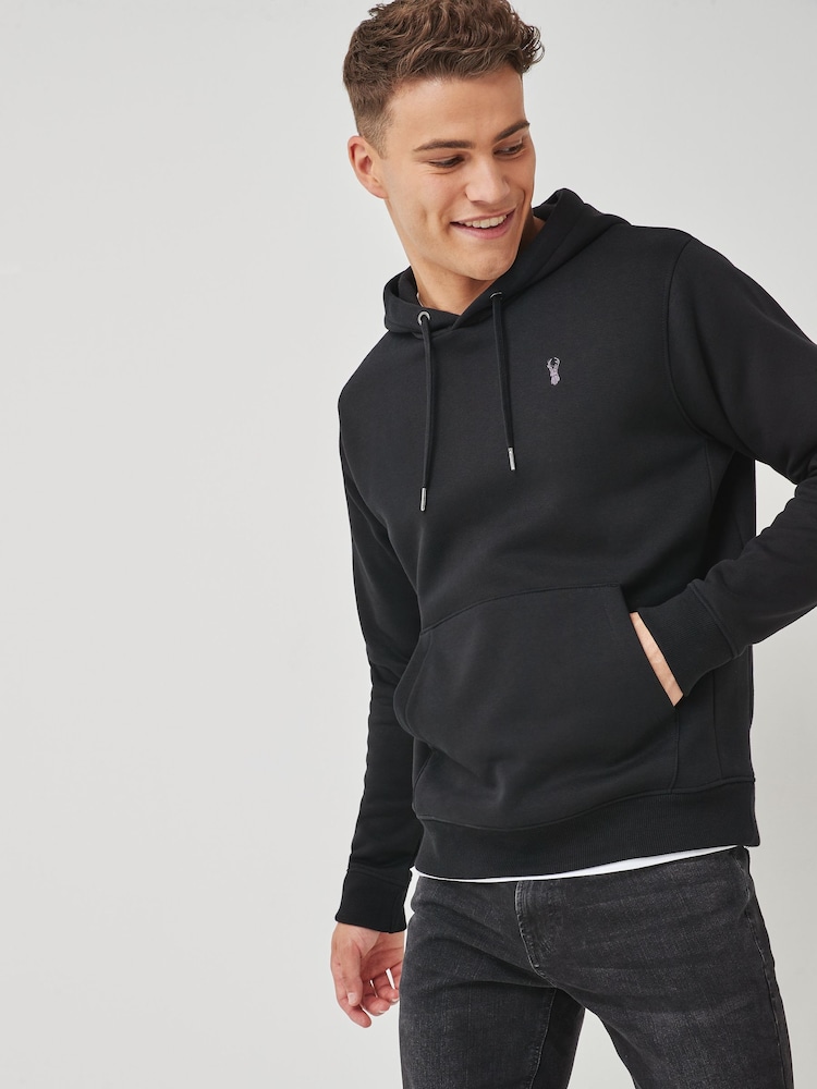 Black Regular Fit Jersey Cotton Rich Overhead Hoodie - Image 1 of 3