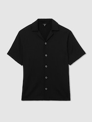 Reiss Black Griff Textured Stripe Cuban-Collar Shirt - Image 2 of 7
