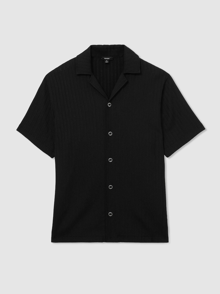 Reiss Black Griff Textured Stripe Cuban-Collar Shirt - Image 2 of 7