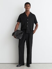Reiss Black Griff Textured Stripe Cuban-Collar Shirt - Image 3 of 7