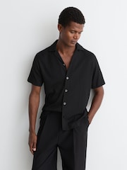 Reiss Black Griff Textured Stripe Cuban-Collar Shirt - Image 4 of 7