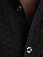 Reiss Black Griff Textured Stripe Cuban-Collar Shirt - Image 6 of 7