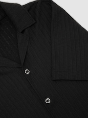Reiss Black Griff Textured Stripe Cuban-Collar Shirt - Image 7 of 7