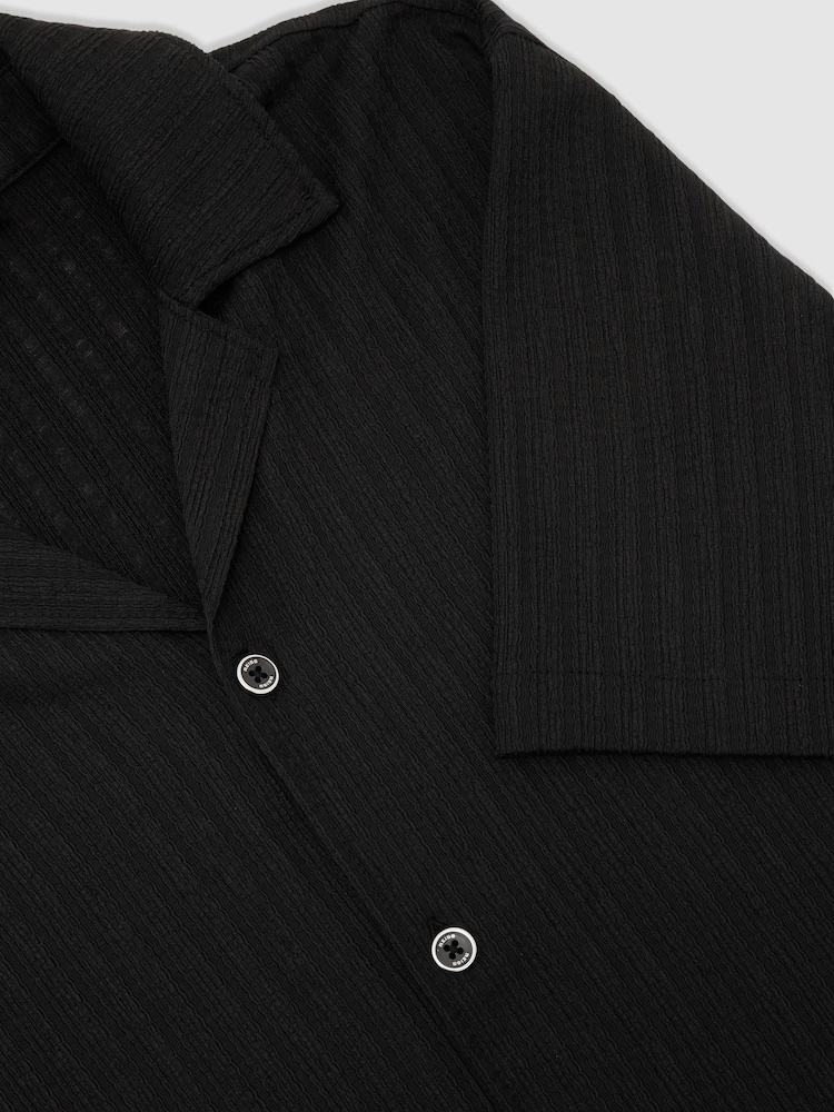 Reiss Black Griff Textured Stripe Cuban-Collar Shirt - Image 7 of 7
