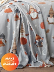 Catherine Lansfield Grey Autumn Pumpkin Gonks Cosy and Warm Fleece Throw - Image 1 of 2