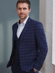 Navy Blue Slim Fit Signature Tollegno Wool Check Suit: Jacket - Image 1 of 12