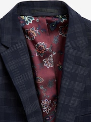 Navy Blue Slim Fit Signature Tollegno Wool Check Suit: Jacket - Image 10 of 12