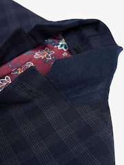 Navy Blue Slim Fit Signature Tollegno Wool Check Suit: Jacket - Image 11 of 12