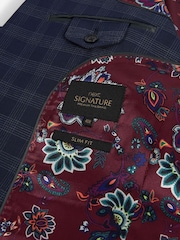 Navy Blue Slim Fit Signature Tollegno Wool Check Suit: Jacket - Image 12 of 12