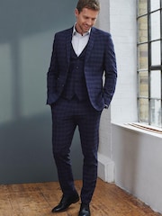 Navy Blue Slim Fit Signature Tollegno Wool Check Suit: Jacket - Image 2 of 12