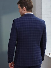 Navy Blue Slim Fit Signature Tollegno Wool Check Suit: Jacket - Image 4 of 12