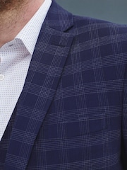 Navy Blue Slim Fit Signature Tollegno Wool Check Suit: Jacket - Image 5 of 12