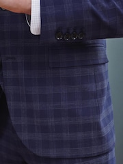 Navy Blue Slim Fit Signature Tollegno Wool Check Suit: Jacket - Image 6 of 12