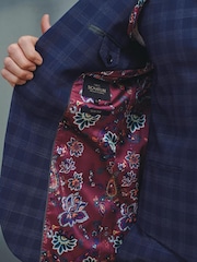 Navy Blue Slim Fit Signature Tollegno Wool Check Suit: Jacket - Image 7 of 12