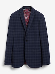 Navy Blue Slim Fit Signature Tollegno Wool Check Suit: Jacket - Image 9 of 12