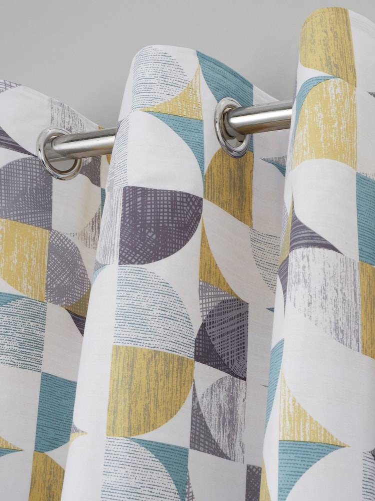 Cortinas com ilhós Catherine Lansfield Retro Circles forradas 100% algodão - Imagem 1 de 2
