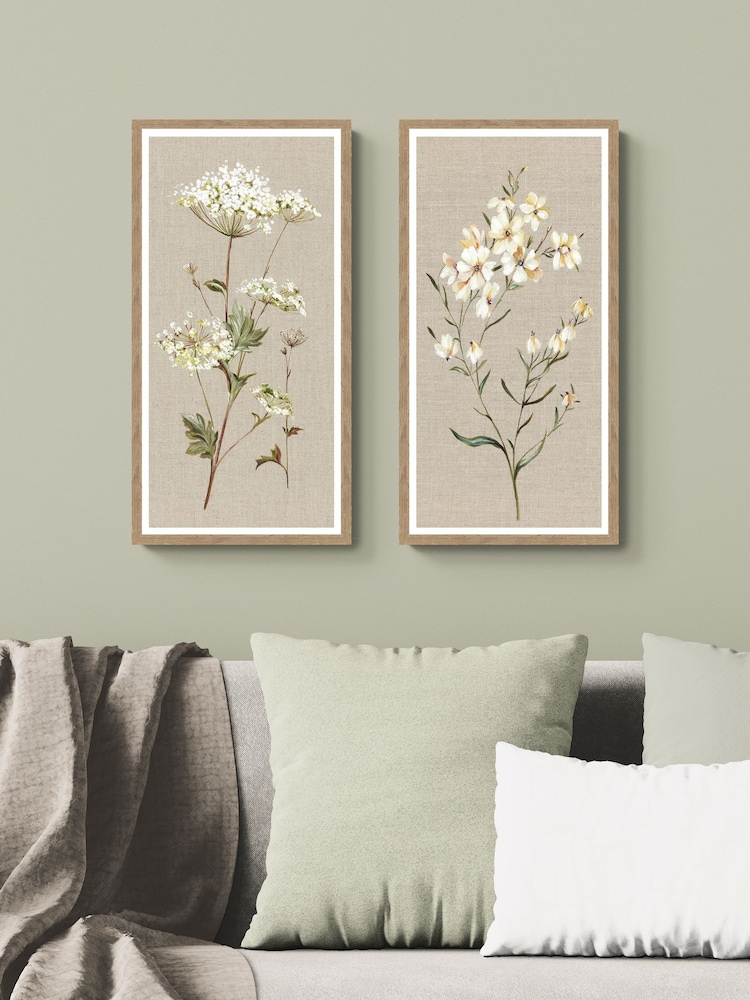 Artko Set of 2 Linen Cow Paisley & Daises Nicola Rowles Framed Arts - Image 1 of 3