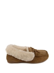 Totes Brown Isotoner Ladies Genuine Suede Moccasin with Faux Fur Lining - Image 2 of 5
