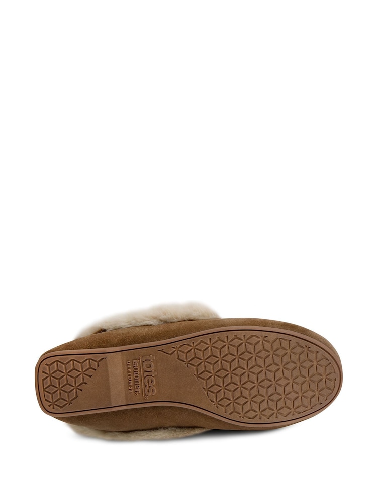 Totes Brown Isotoner Ladies Genuine Suede Moccasin with Faux Fur Lining - Image 5 of 5