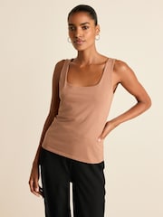 Tan Brown Square Neck Vest - Image 1 of 6