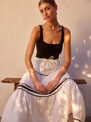 White/Black Rik Rak Maxi Skirt - Image 4 of 6