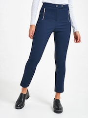 Navy Elastic Back Skinny Zip Detail Trousers - Image 1 of 4