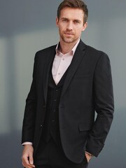 Black Slim Fit Signature Tollegno Motionflex Stretch Wool Suit: Jacket - Image 1 of 9