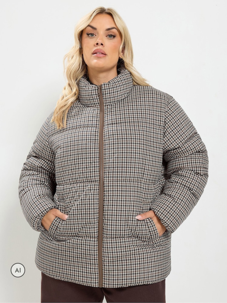 Parka acolchada de pata de gallo de Yours Curve - Imagen 2 de 7