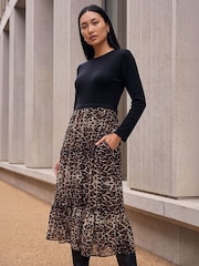 Roman Brown 2 in 1 Animal Print Stretch Midi Dress - Image 2 of 4