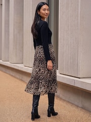 Roman Brown 2 in 1 Animal Print Stretch Midi Dress - Image 3 of 4