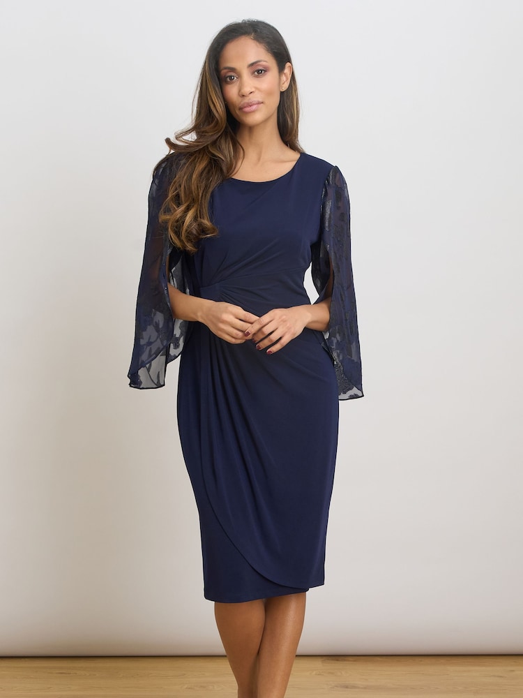 Gina Bacconi Blue Helene Lace Sleeve Dress - Image 1 of 10 Gina Bacconi Blue Helene Lace Sleeve Dress - Image 1 of 10