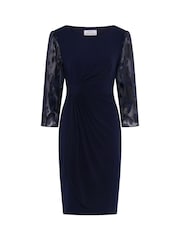 Gina Bacconi Blue Helene Lace Sleeve Dress - Image 10 of 10