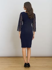 Gina Bacconi Blue Helene Lace Sleeve Dress - Image 3 of 10