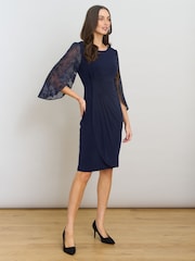 Gina Bacconi Blue Helene Lace Sleeve Dress - Image 5 of 10